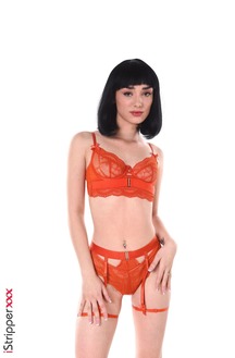 Alice Zaffyre Strips Red Lingerie And Masturbates