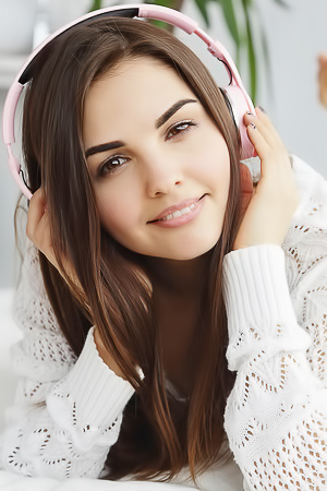 Brunette beauty Alise Moreno is listening to sexy tunes