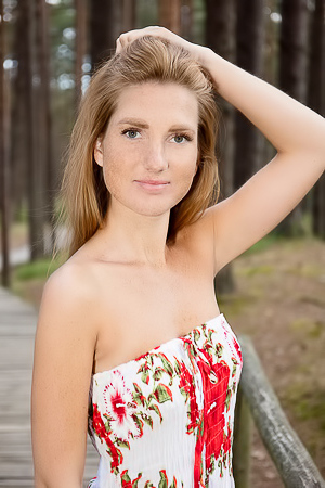 Lera F Teases With Long Locks And Shaved Allure In The Forest With Tantalizing Upskirt Views