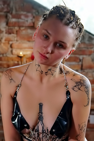 Lola Stone Bonds In Tight PVC Bra Unclips For Solo Dildo Play