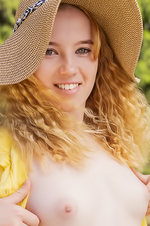 Erika Foxs Bikini Ribbons Blow by the Fence in Forest