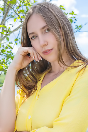 Shaving Naomi Loves blonde bush outdoor, curves in a wet button up dress